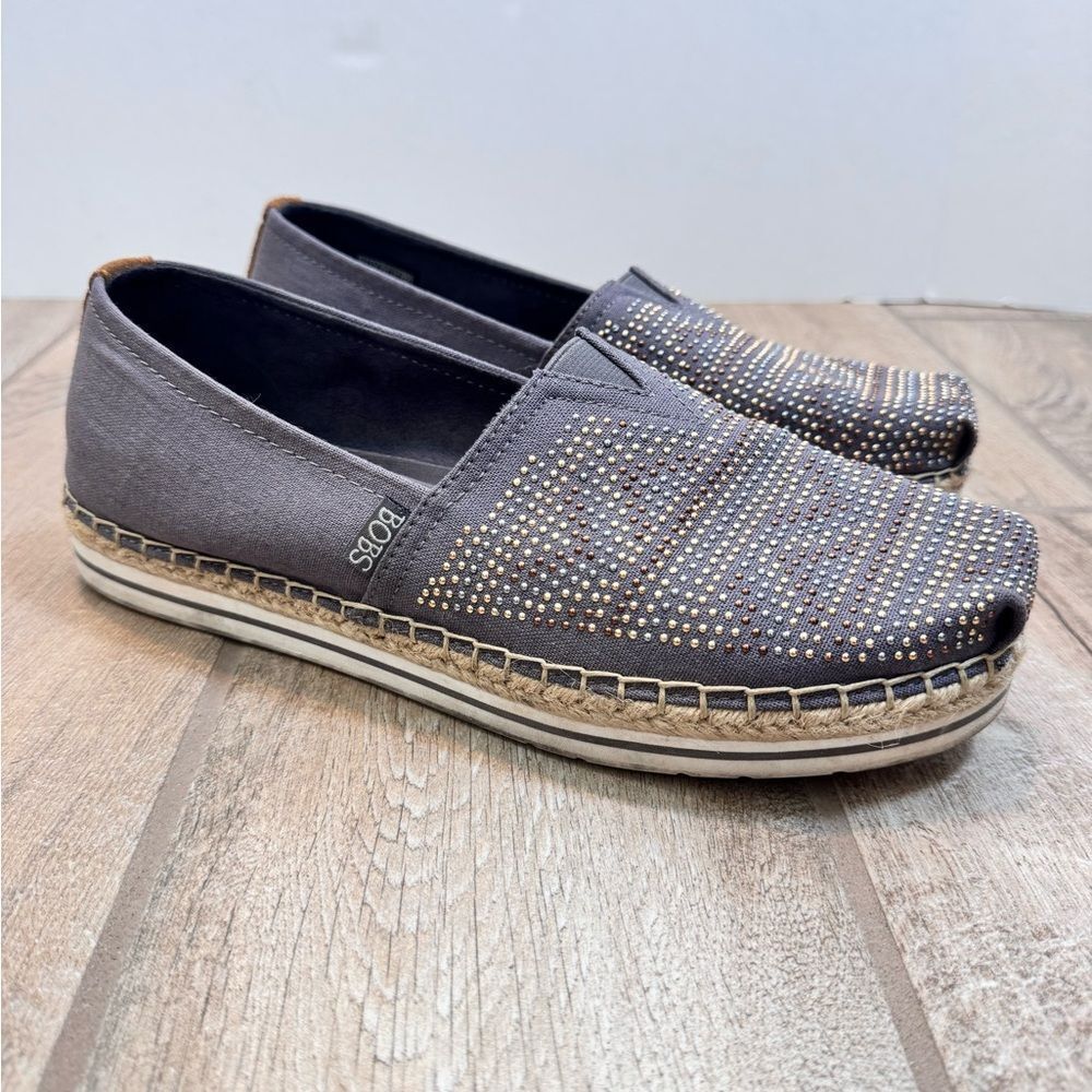 BOBS Skechers Women’s Gray Moonbeams and Stars Slip-On Espadrille Shoes Size 10